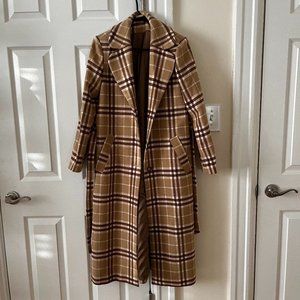 & Other Stories wool blend overcoat in tan plaid (size 2)